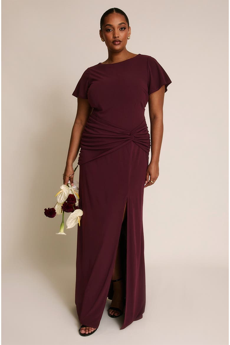 Knot Panel Flutter Sleeve Maxi Dress, Alternate, color, Merlot
