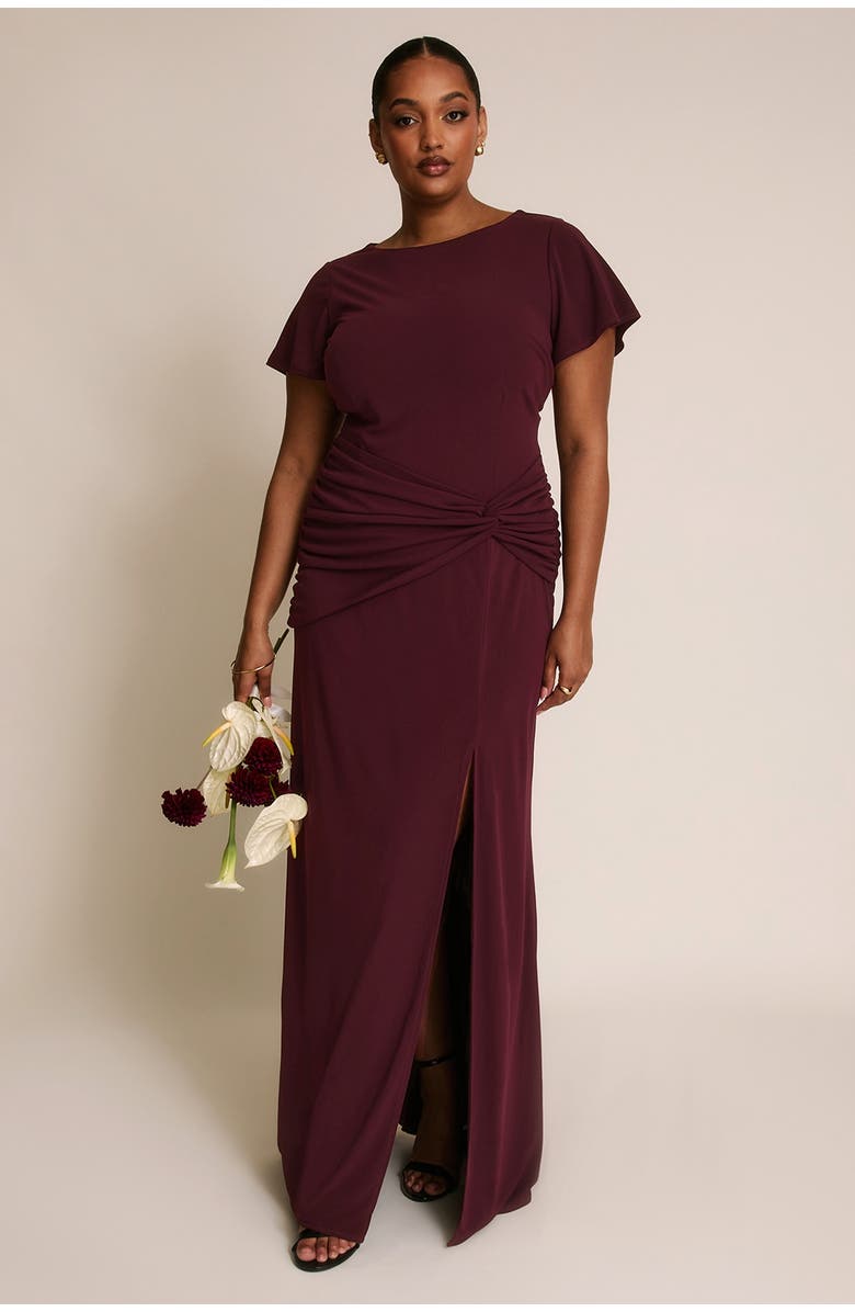 Six Stories Knot Panel Flutter Sleeve Maxi Dress, Alternate, color, Merlot