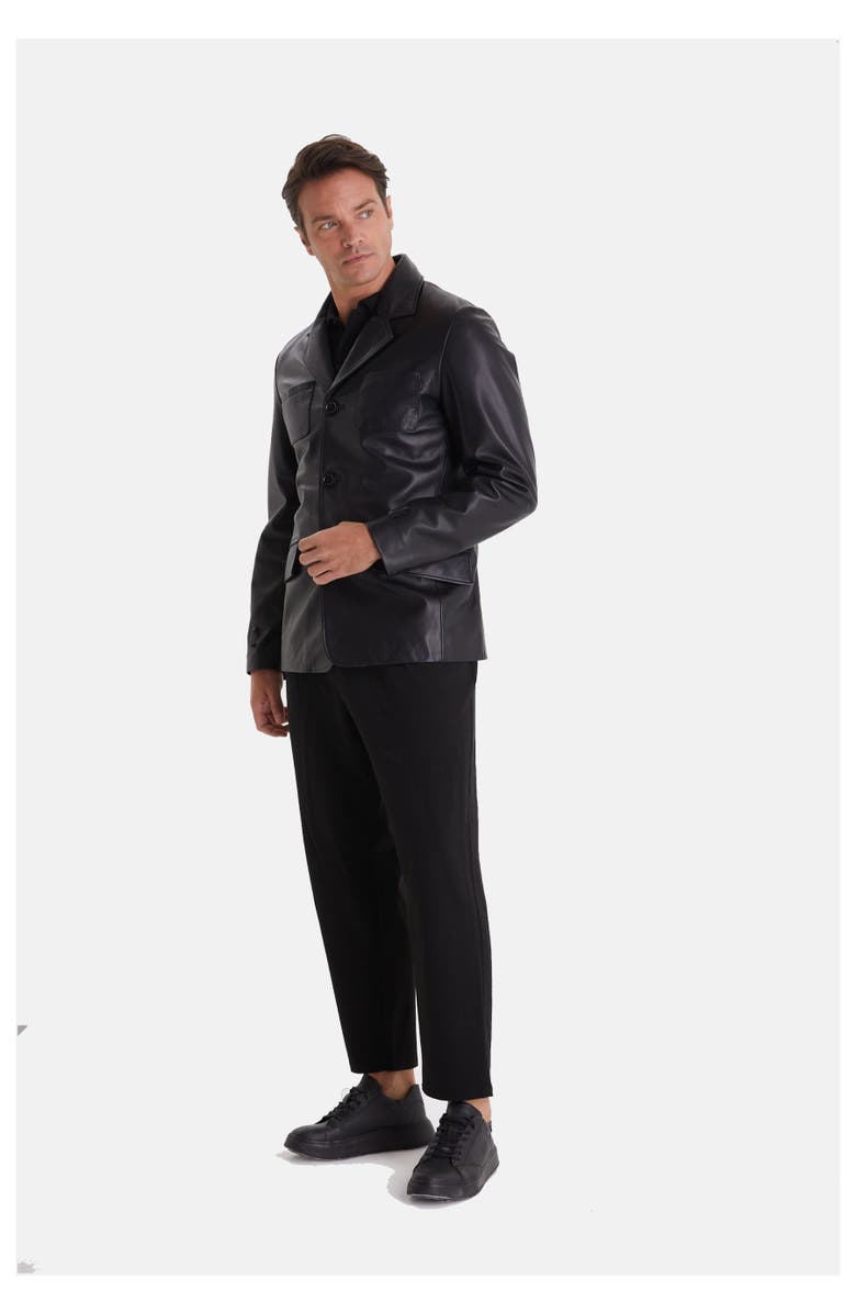 Furniq UK Felix Leather Jacket, Alternate, color, Black