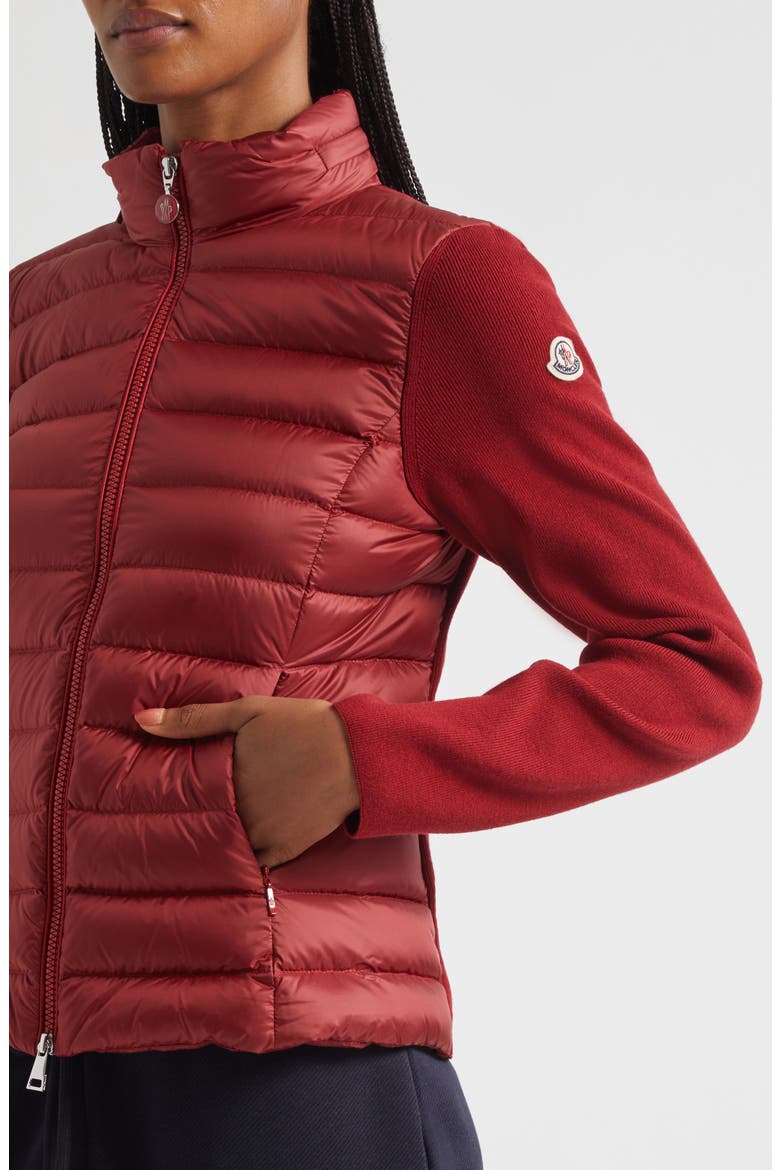 Virgin Wool-Blend Knit & Down Cardigan, Alternate, color, RED AUBURN
