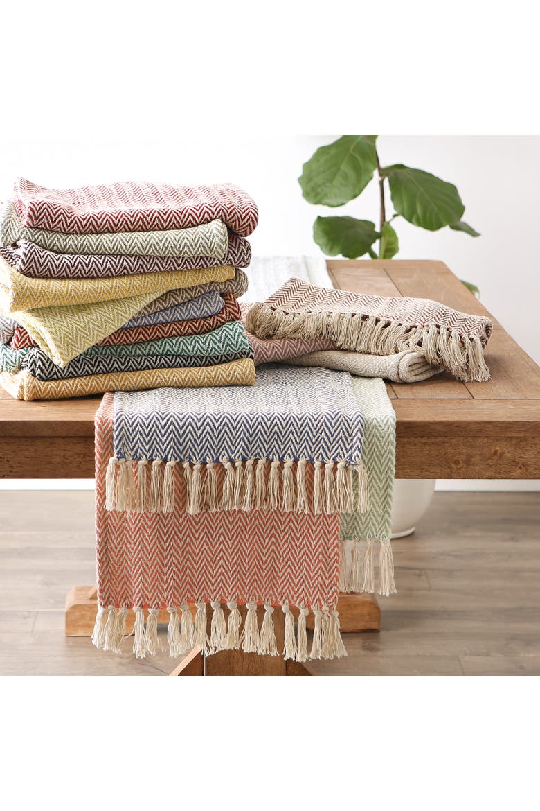 Chevron Table Runner Jacquard Handloom, Alternate, color, Teal
