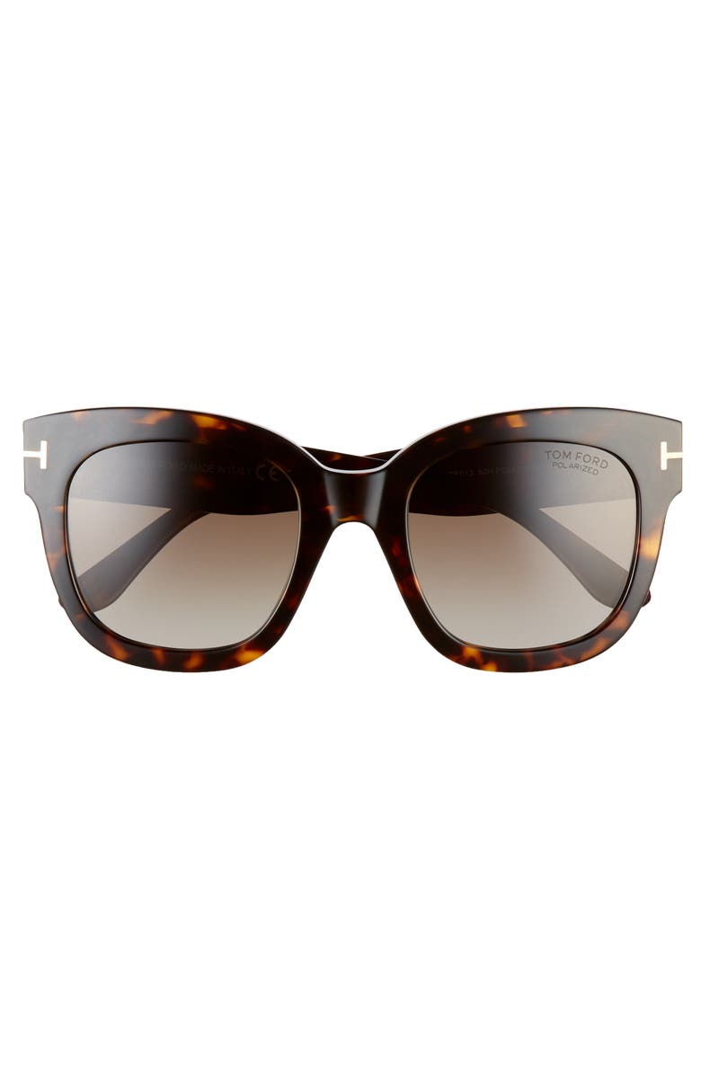 TOM FORD Beatrix 52mm Polarized Gradient Square Sunglasses, Main, color, Dark Havana / Brown