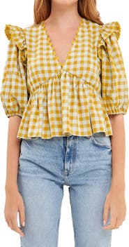 English Factory Rickrack Trim Check Top