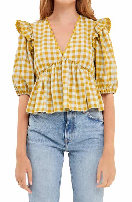 English Factory Rickrack Trim Check Top