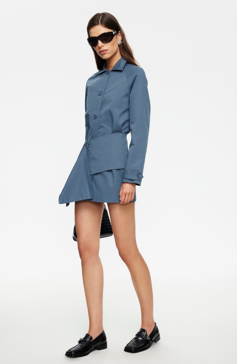 LIONESS Wiseguy Long Sleeve Cotton Mini Shirtdress, Alternate, color, Slate