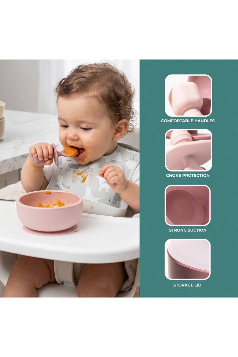 Silicone Baby Feeding Set with Suction Bowls & Spoons, 4-Piece, Alternate, color, Pastel Pink