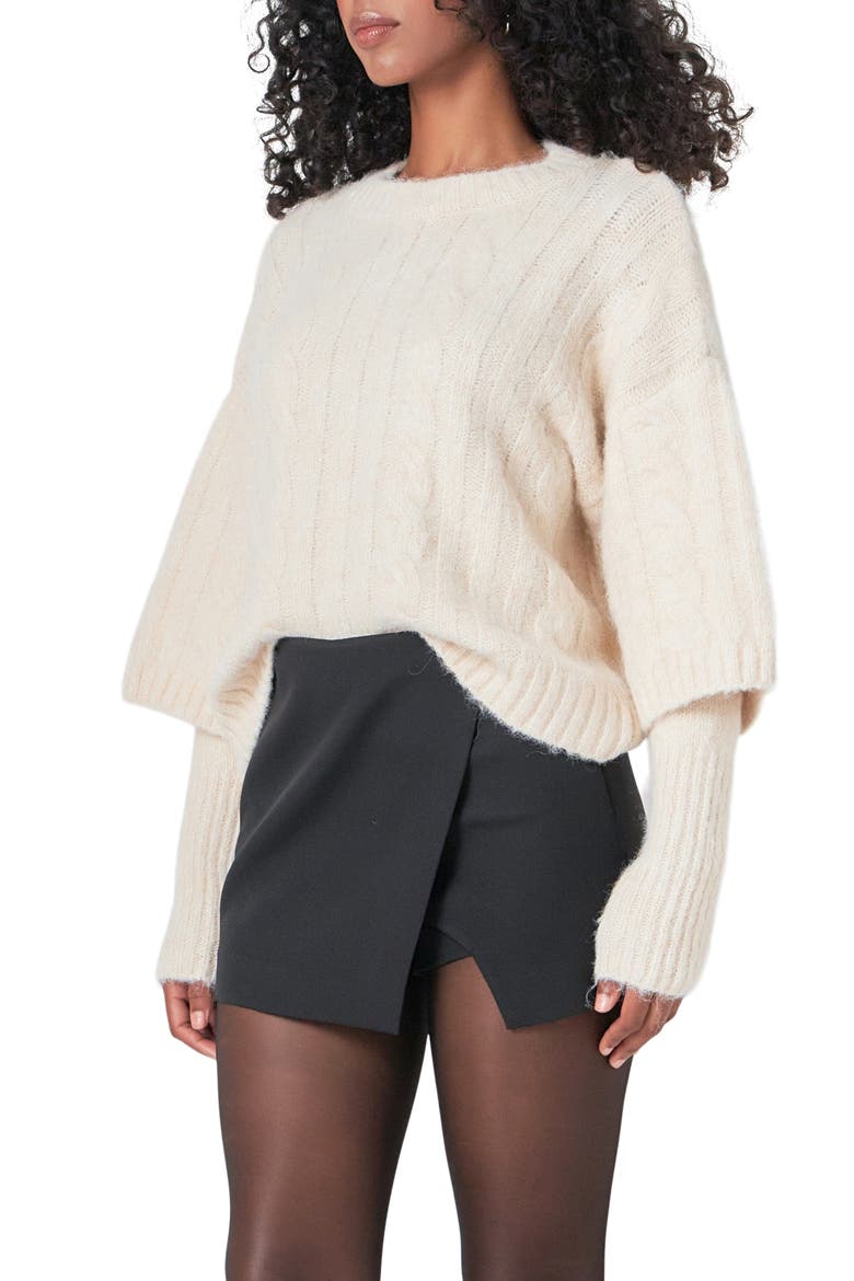 Twofer Cable Layered Sweater, Alternate, color, CREAM