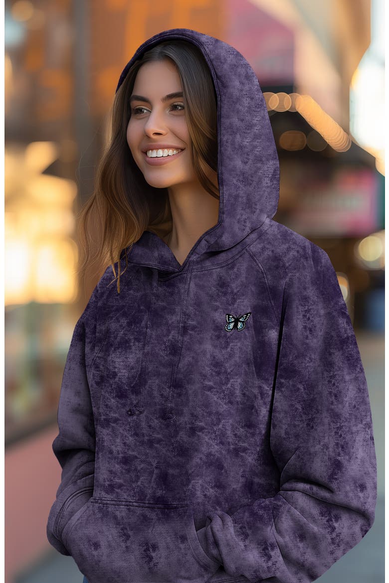 Butterfly Womens Mineral Washed Hoodie, Alternate, color, Purple