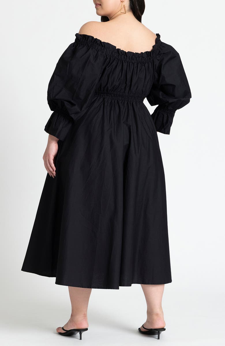 ELOQUII Ruffle Off the Shoulder Long Sleeve Maxi Dress, Alternate, color,