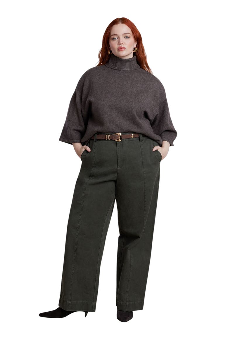 Boxy Three Quarter Sleeve Turtleneck, Alternate, color, SHAVED CHOCOLATE