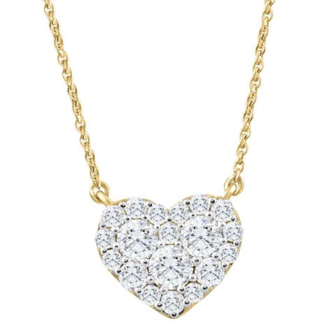 1Ct T.W. Heart Diamond Pendant 10k Gold Lab Grown 18" Necklace