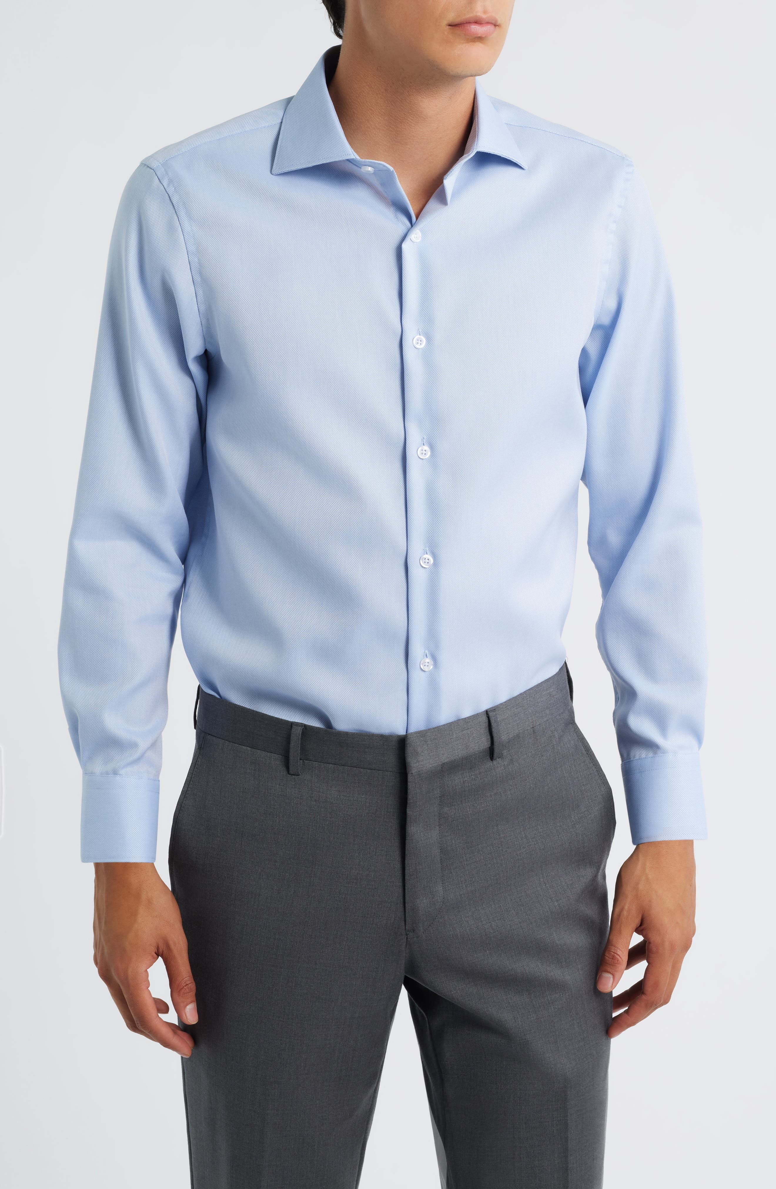 ZANETTI Trim Fit Cotton Twill Dress Shirt