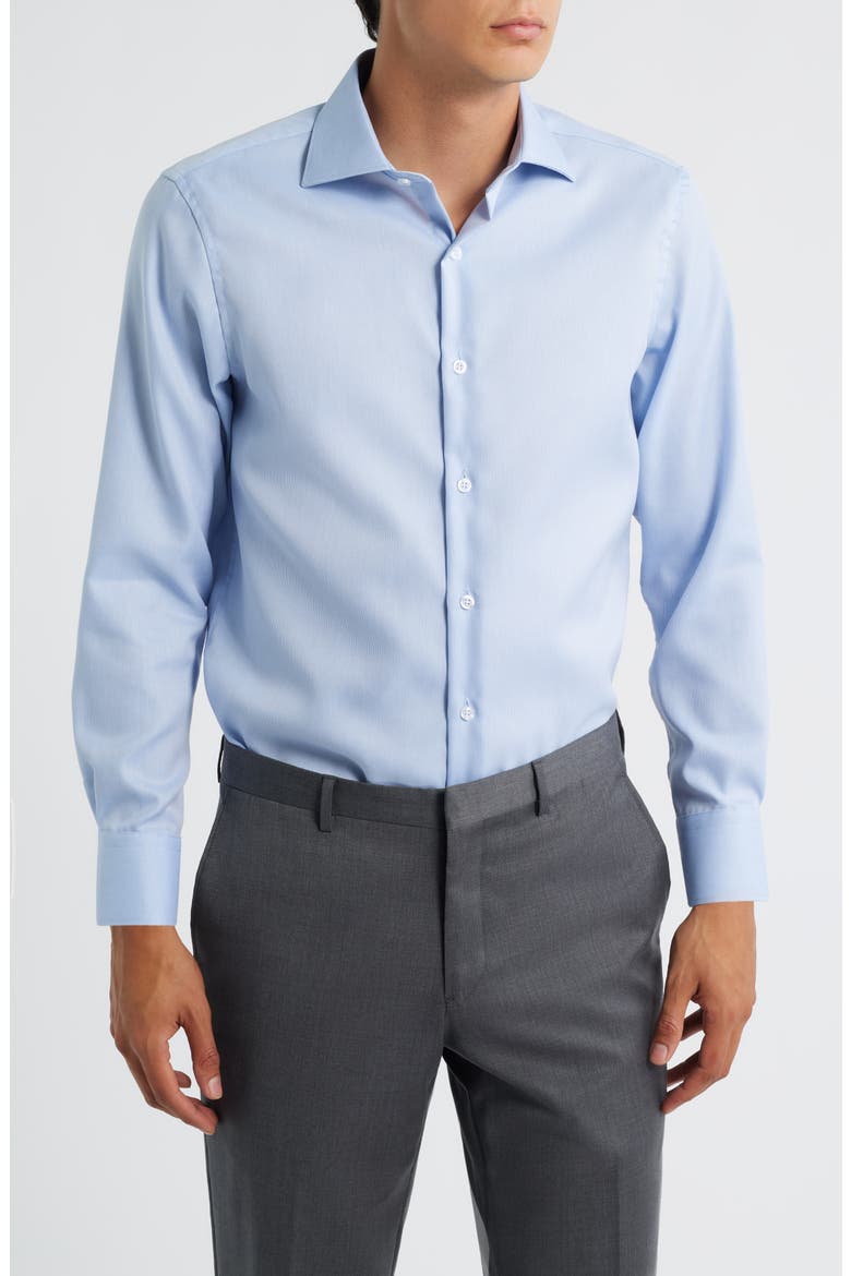 Trim Fit Cotton Twill Dress Shirt, Main, color, LIGHT BLUE