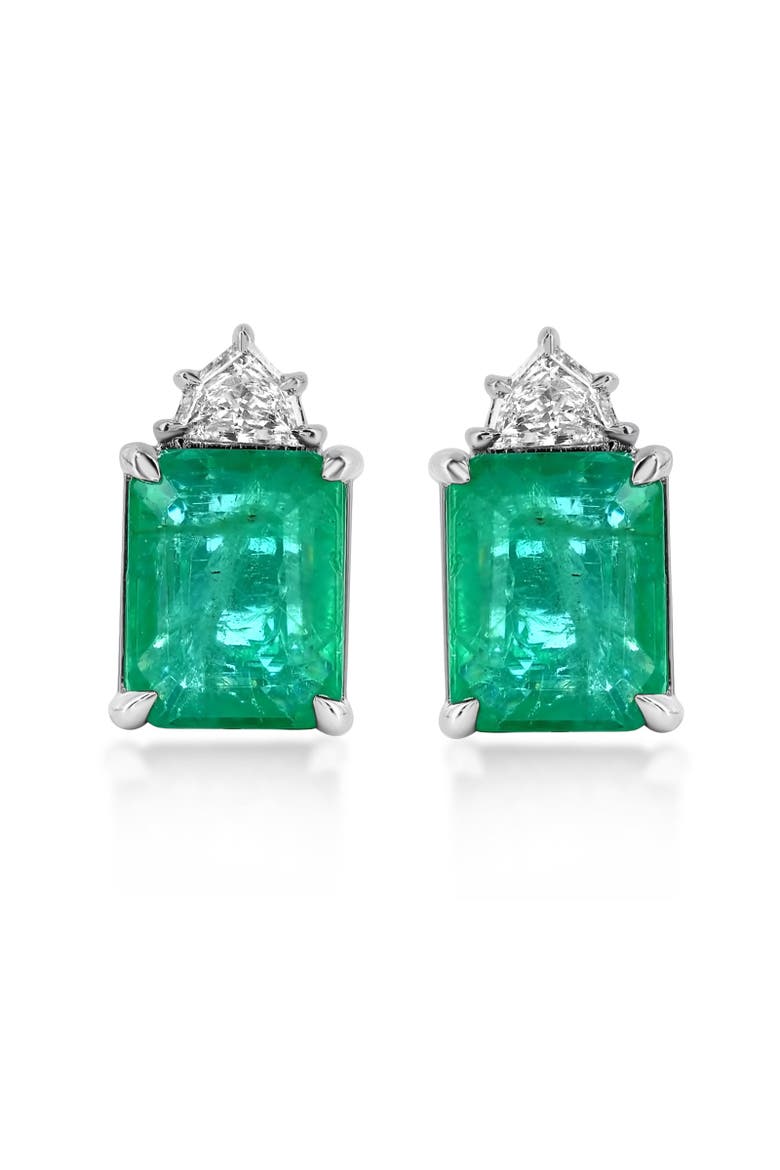 14K Gold 5.41cttw Emerald-Cut Emerald & 0.31cttw Diamonds Earrings, Main, color, Green