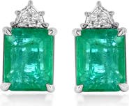SOUZANA by Suzy Levian 14K Gold 5.41cttw Emerald-Cut Emerald & 0.31cttw Diamonds Earrings