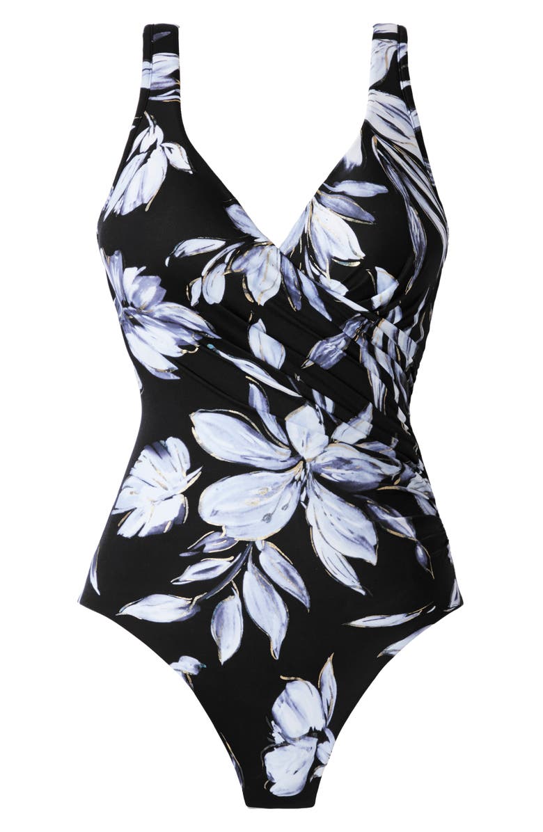 Miraclesuit<sup>®</sup> Fiore di Luna It's a Wrap One-Piece Swimsuit, Alternate, color, Black/White