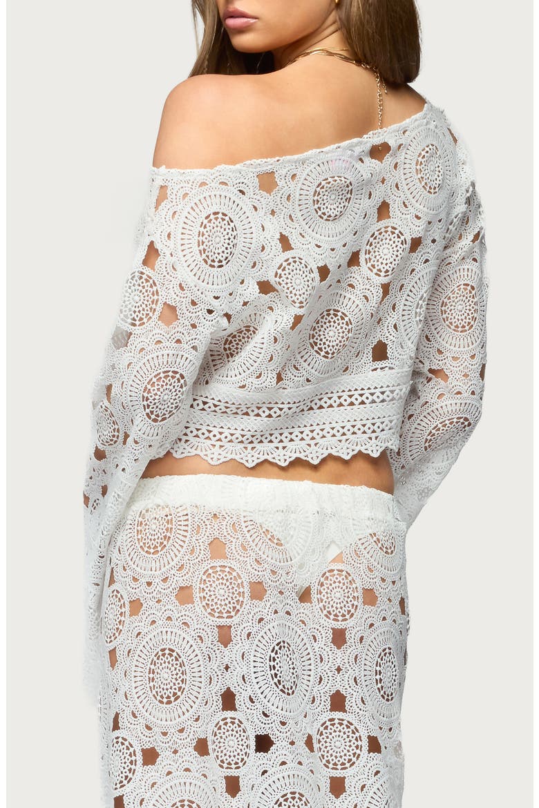 Milana One-Shoulder Sheer Lace Crop Top, Alternate, color, WHITE