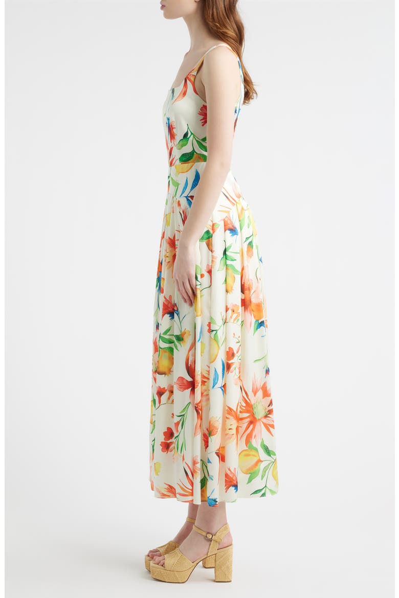 Juno Floral Print Midi Dress, Alternate, color, CREAM/ TANGERINE MULTI