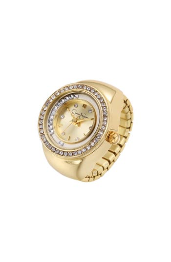 Jessica Simpson Floating Crystal Ring Watch In Gold