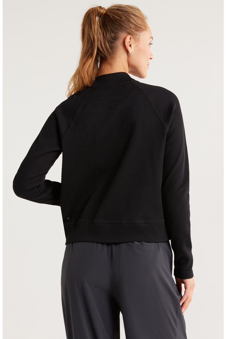 Seamless Mixed Media Bomber Jacket, Alternate, color, BLACK