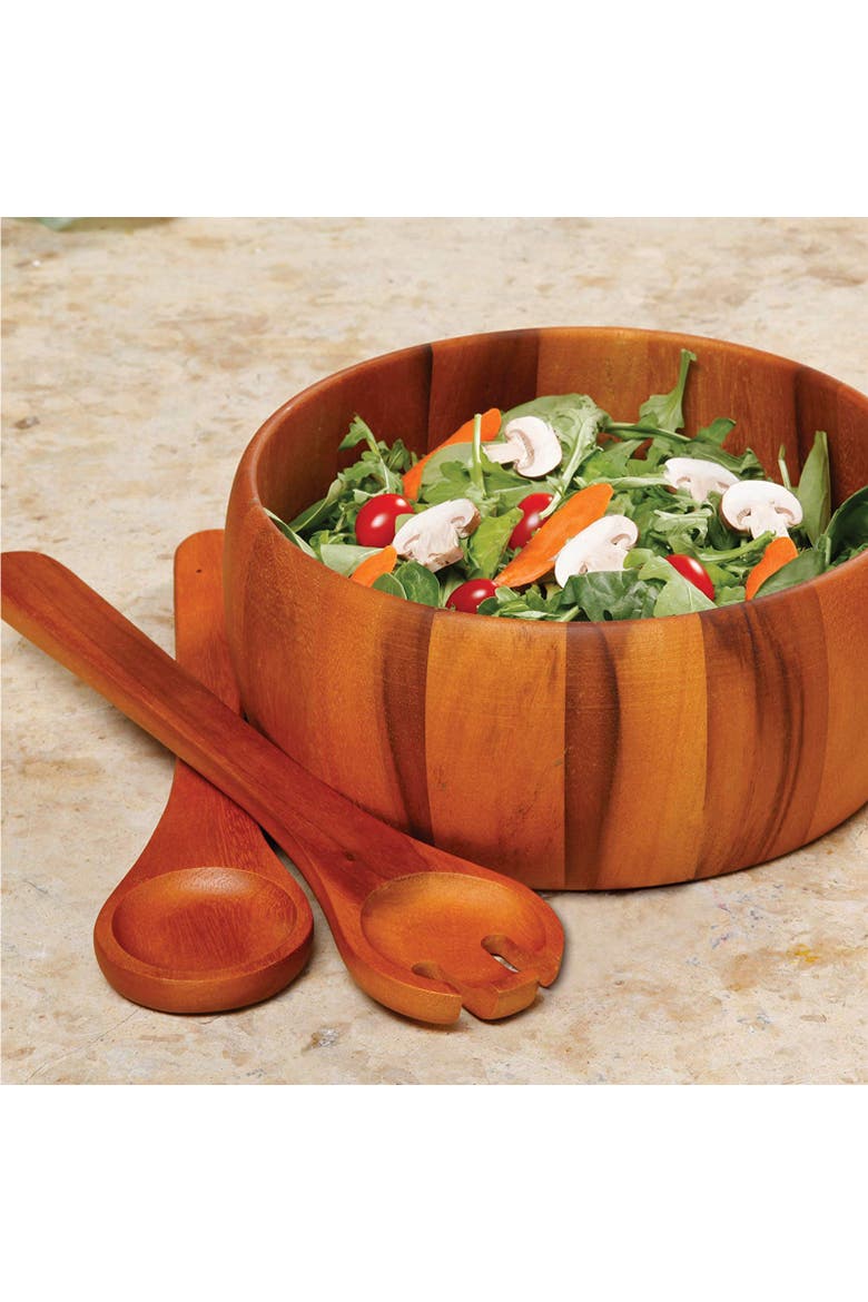 Laroda 3-Piece Salad Bowl Set, Brown Wood, Alternate, color, Brown
