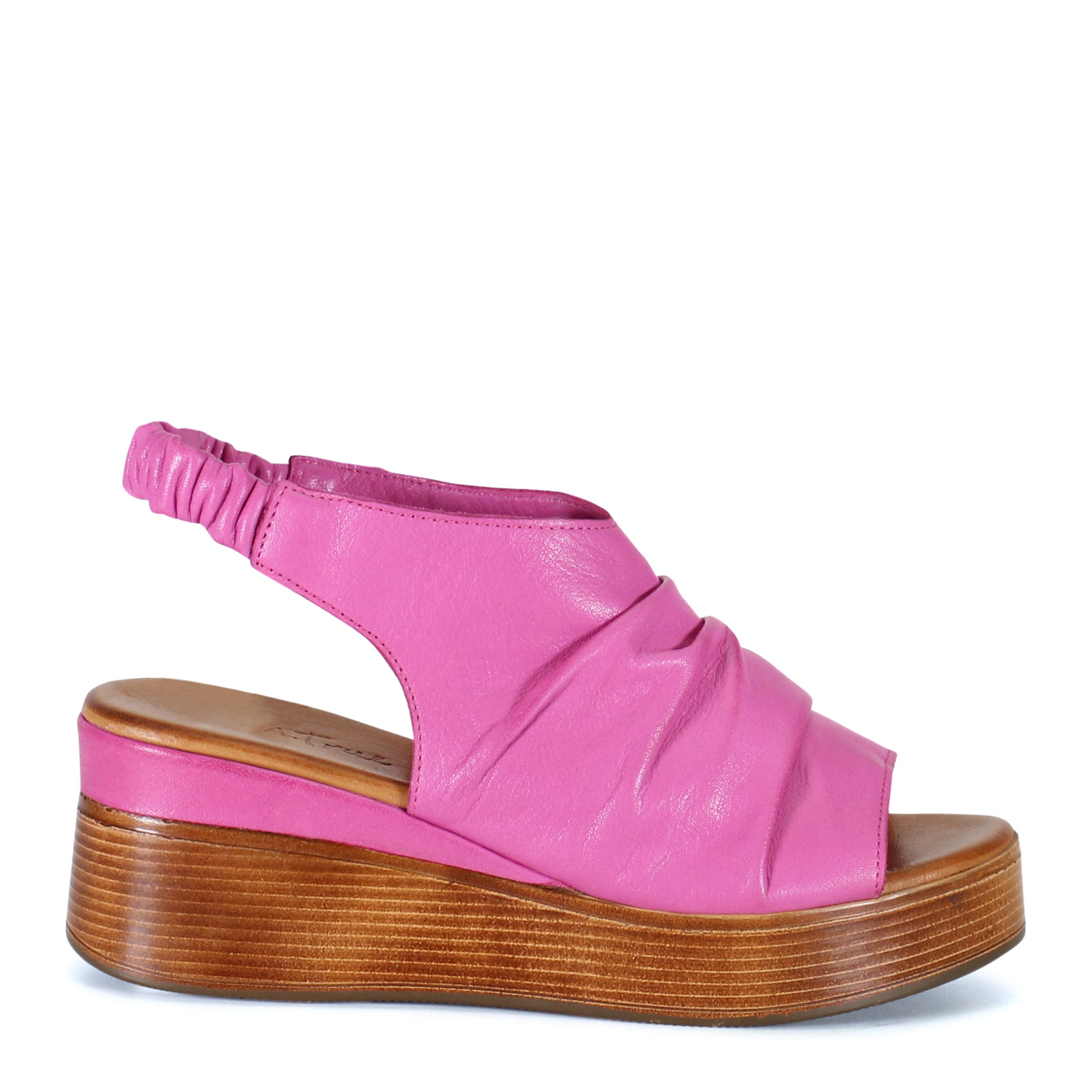 DibaTrue SMALL TOWN Ruched Leather Slingback Wedge, Alternate, color, Fushia