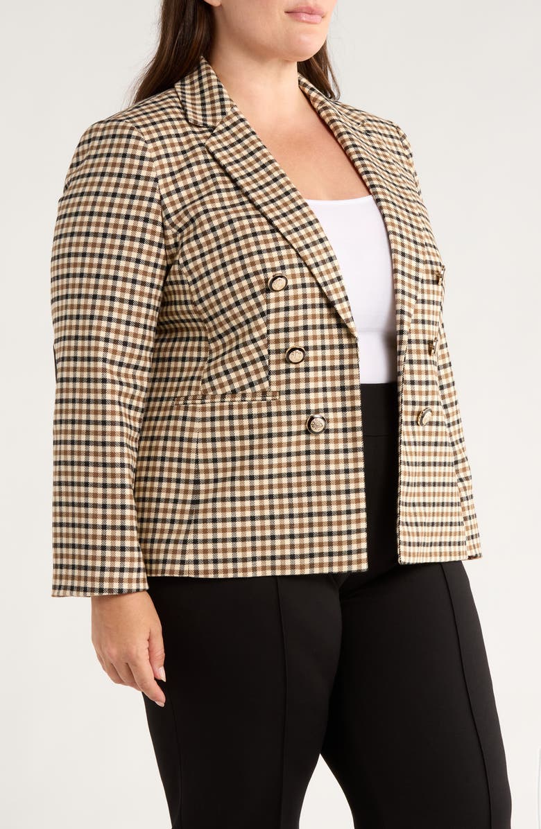 Jones New York Check Faux Double Breasted Blazer, Alternate, color, Caramel Multi