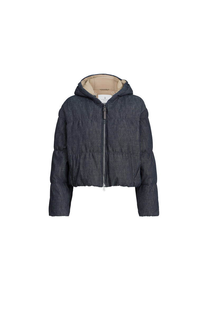 Denim-effect twill down jacket, Alternate, color, Denim