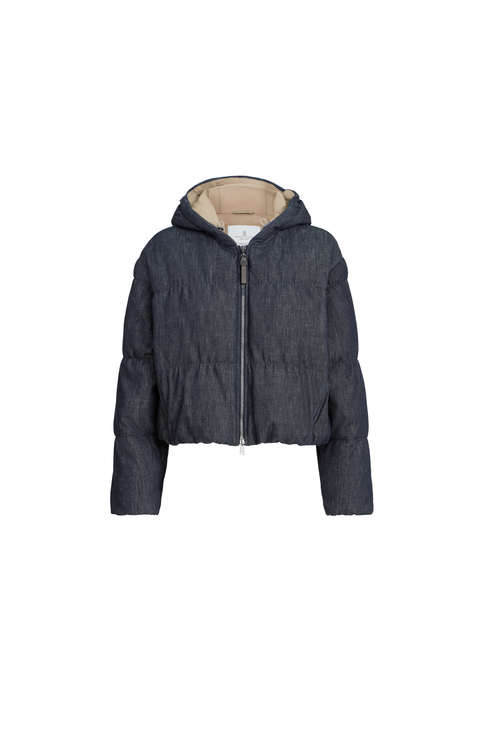 Denim-effect twill down jacket