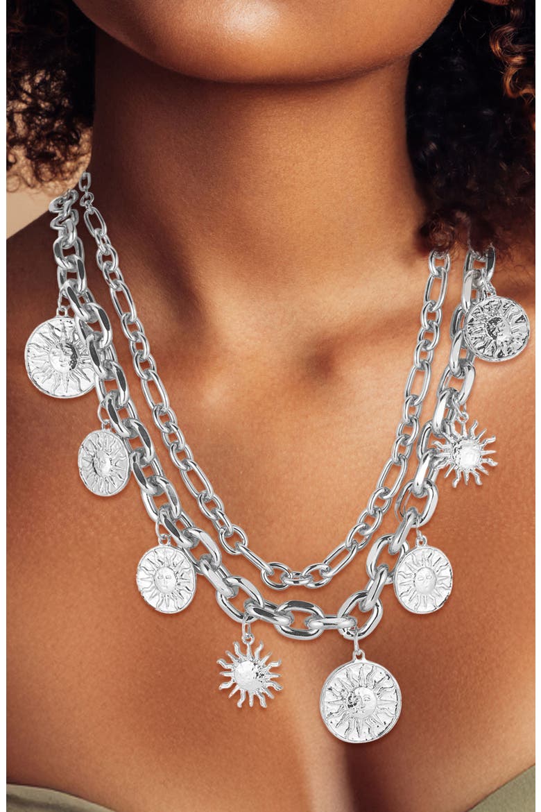 Set of 2 Sun Charm Chain Necklaces, Alternate, color, SILVER