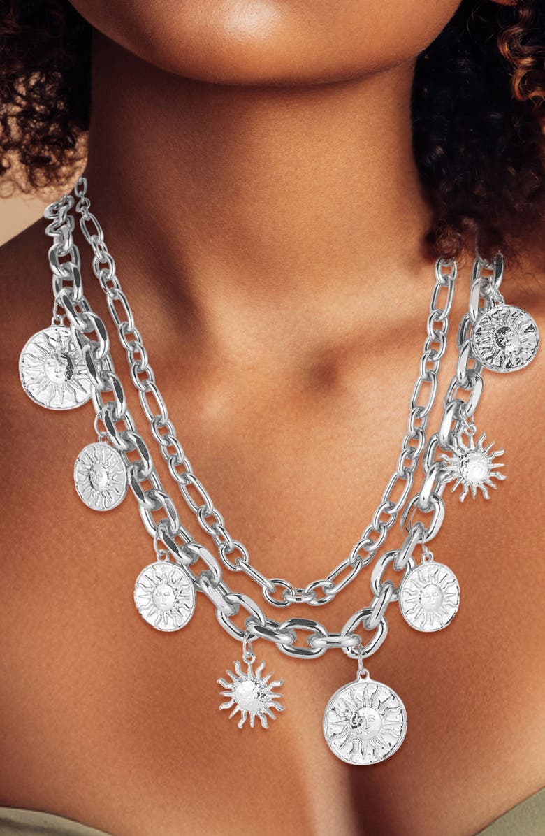 SPHERA MILANO Set of 2 Sun Charm Chain Necklaces, Alternate, color, Silver