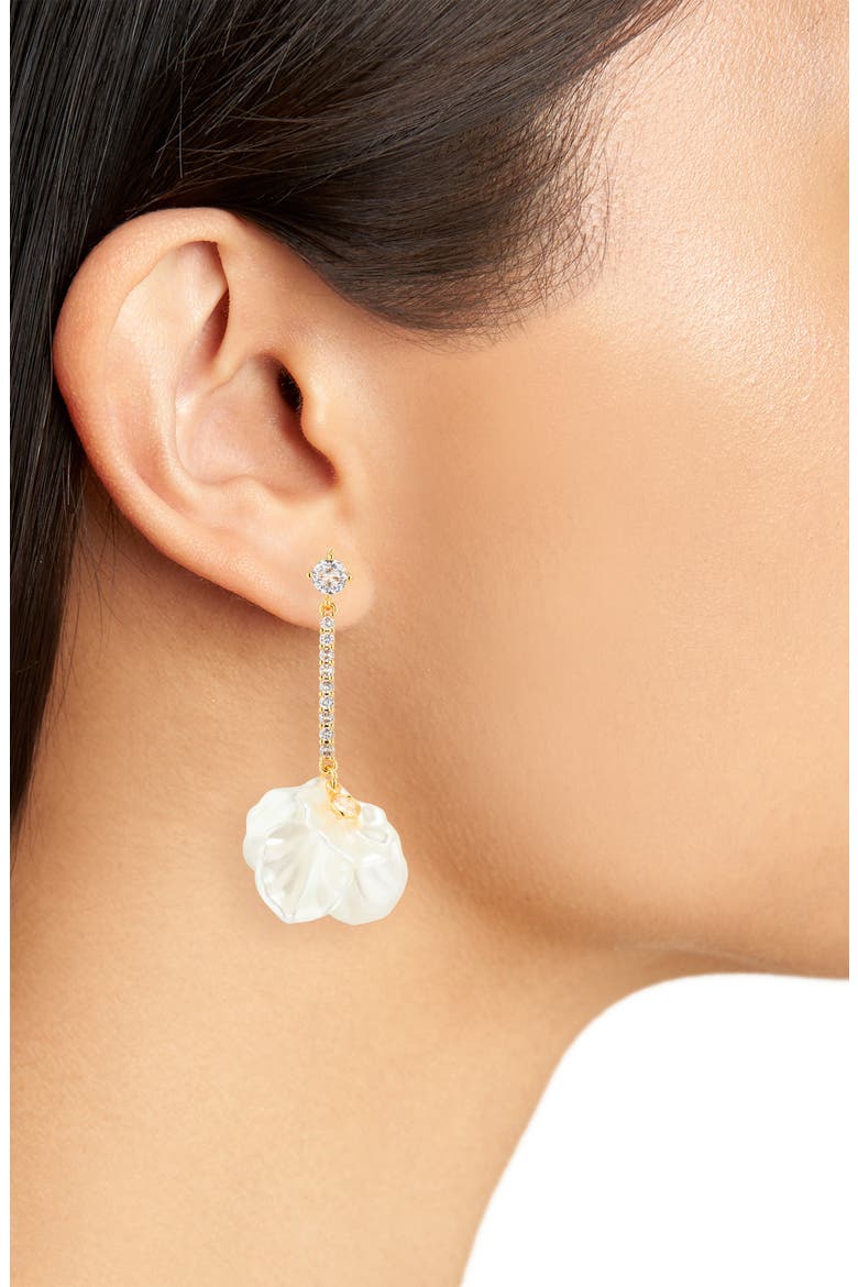 Crystals & Faux Pearl Petal Drop Earrings, Alternate, color, IVORY PETAL