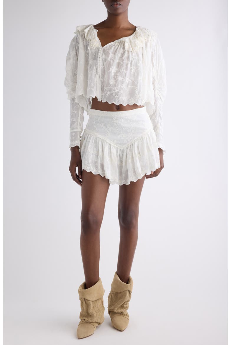 Zelly Embroidered Asymmetric Cotton & Silk Crop Top, Alternate, color, WHITE