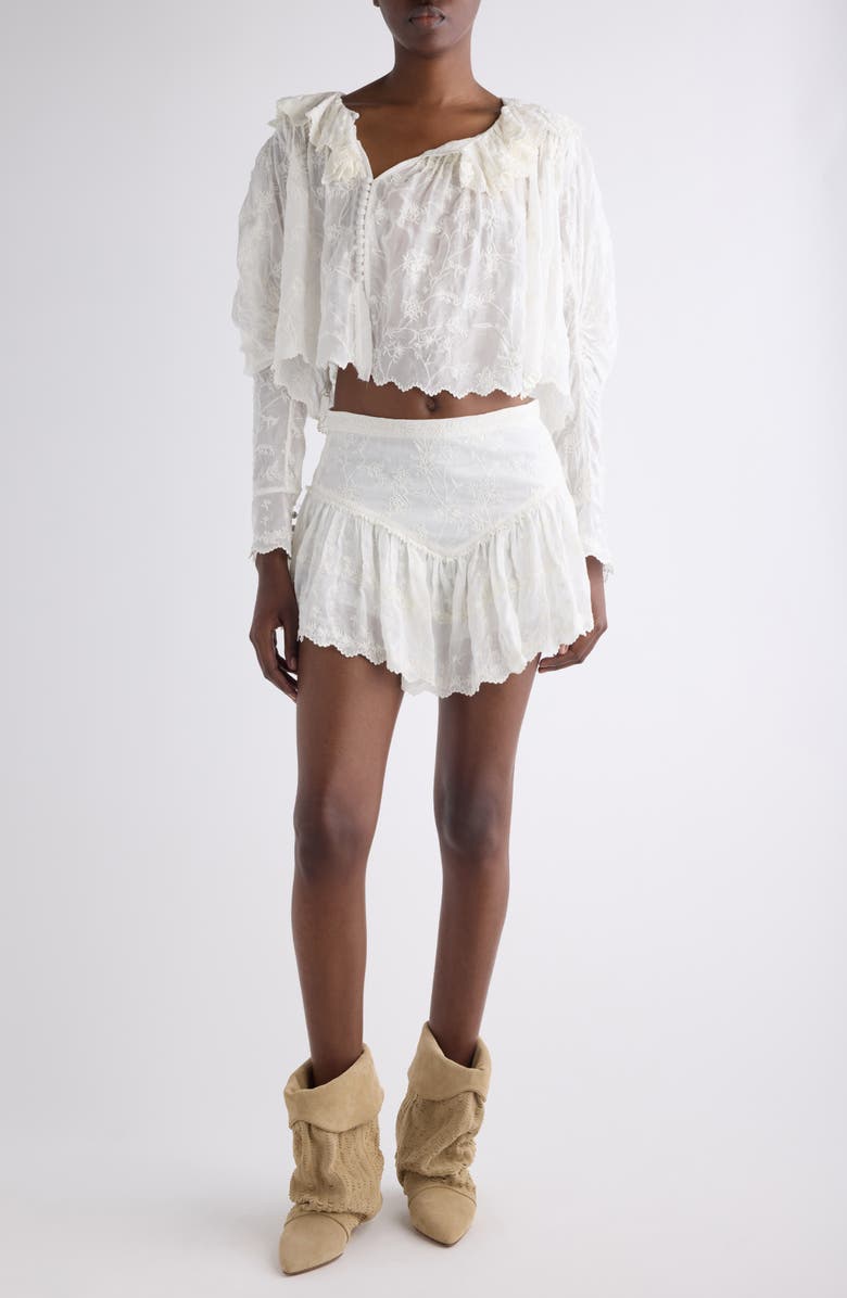 Isabel Marant Zelly Embroidered Asymmetric Cotton & Silk Crop Top, Alternate, color, White