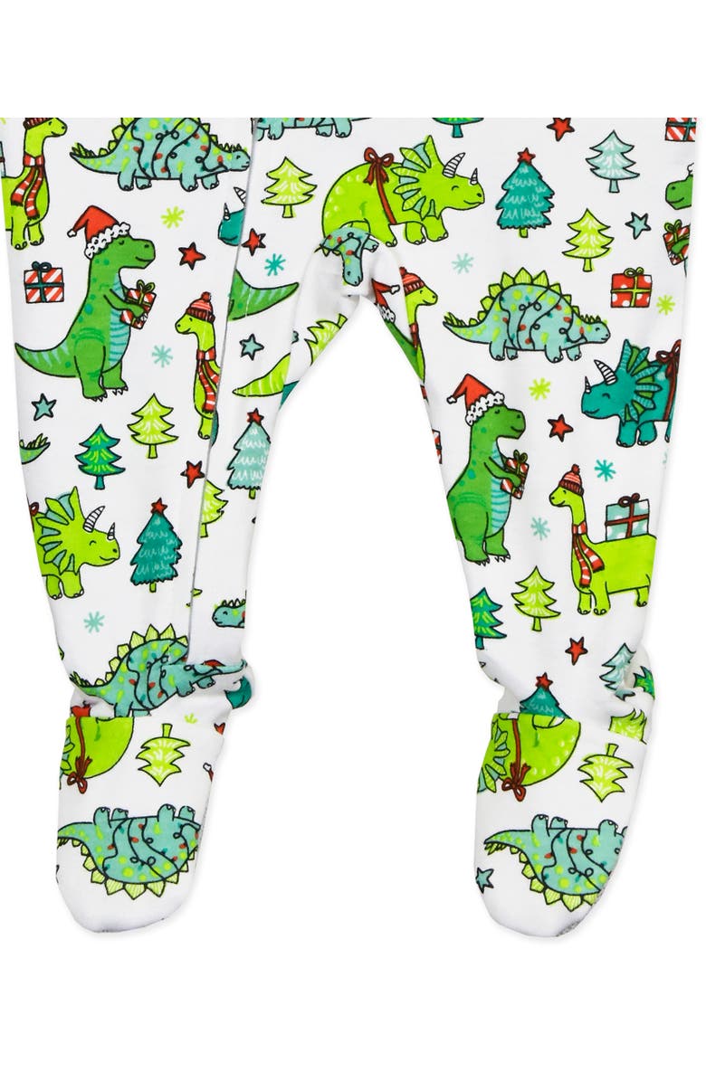 Sara’s Prints Loose Fit Cozy Zip Up Footed Pajama, Alternate, color, Christmas Dinos
