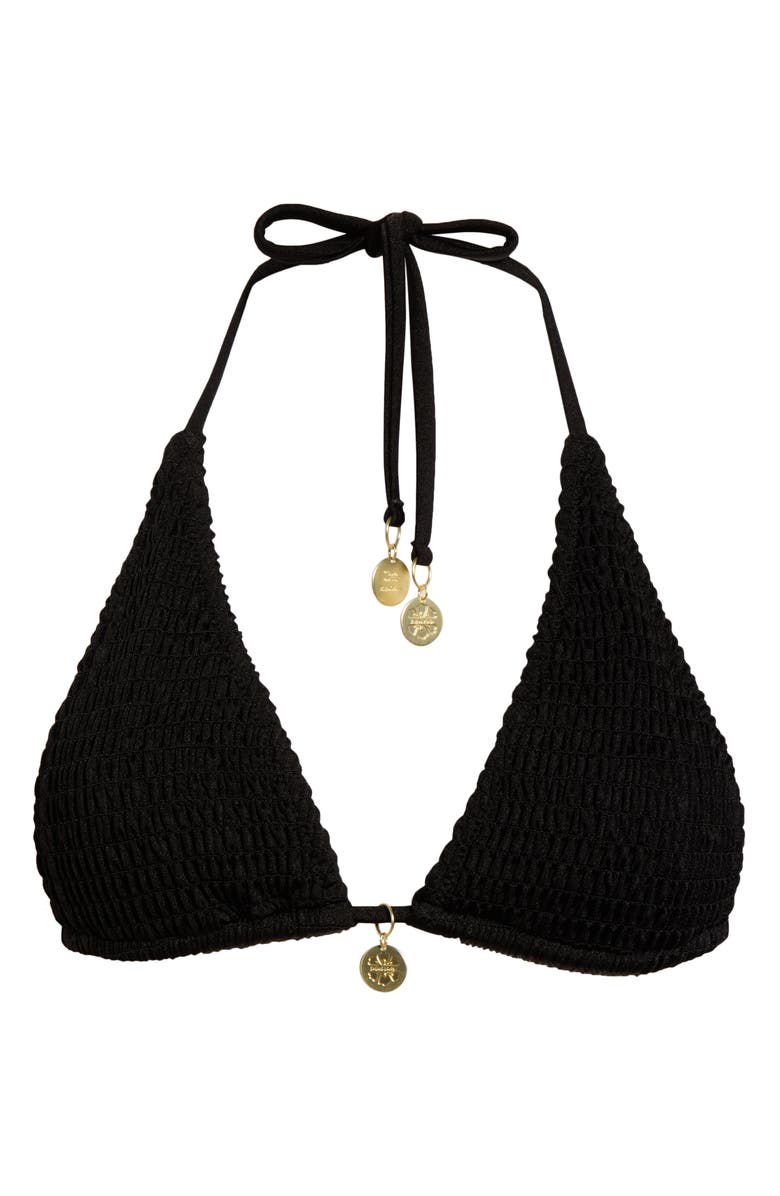 Kulani Kinis Smocked Triangle Bikini Top, Alternate, color, Twilight Black
