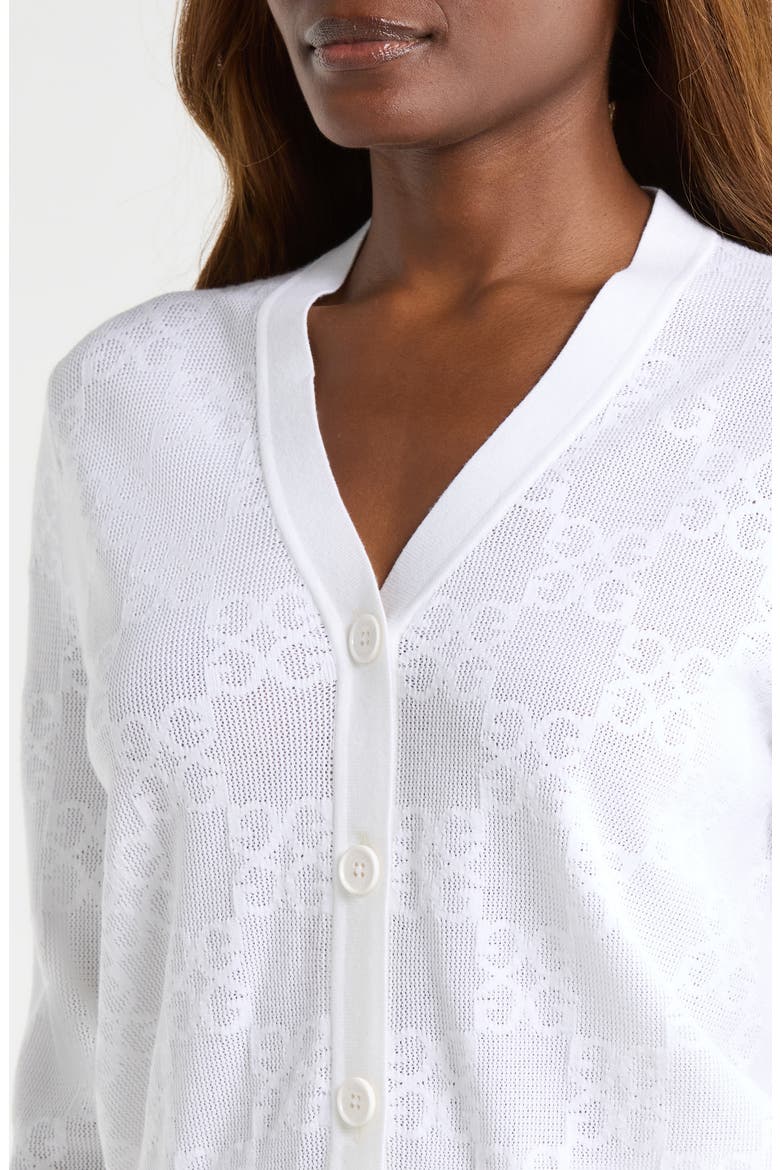 Pointelle Knit Button Front Golf Cardigan, Alternate, color, SNOW