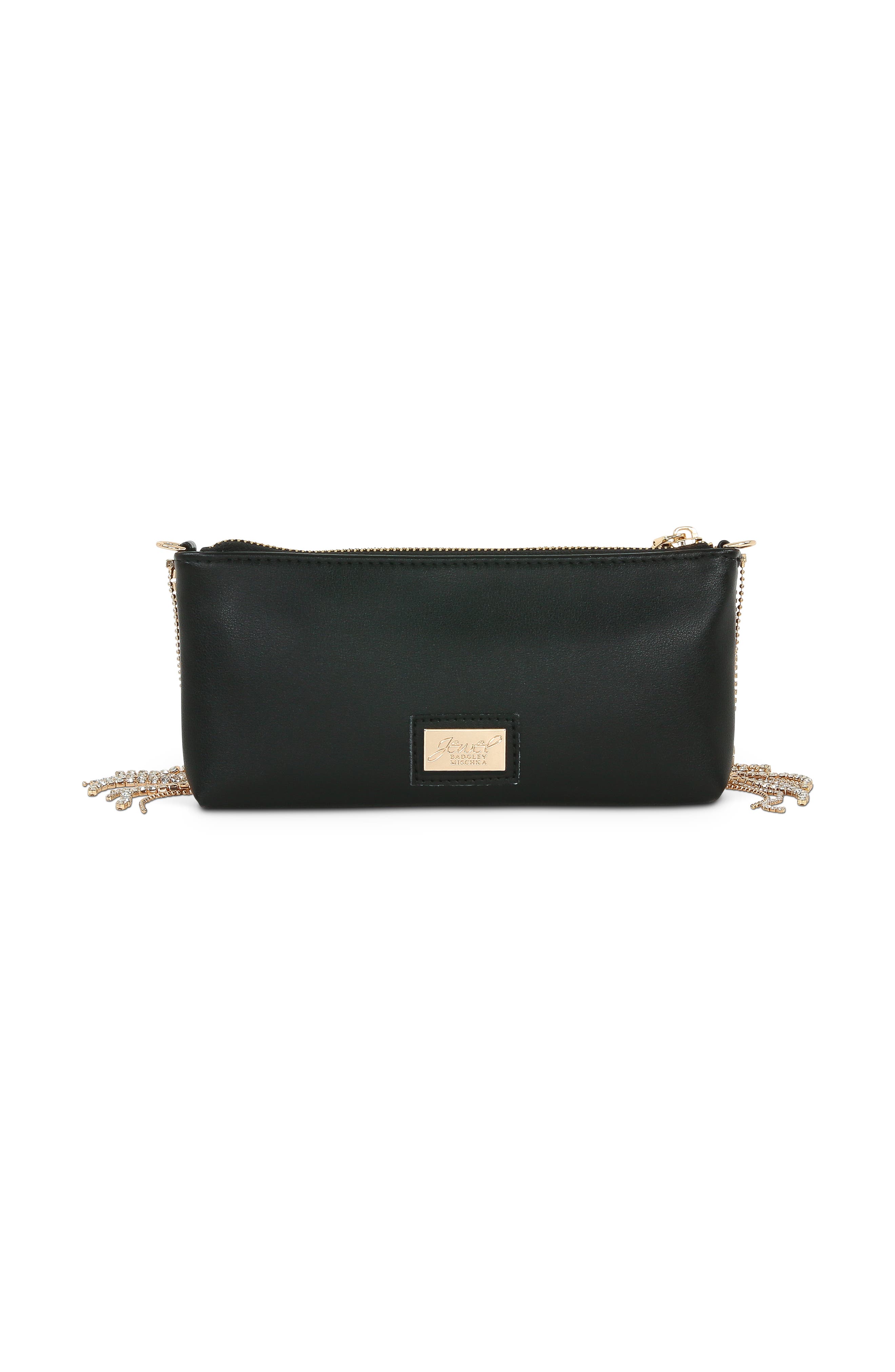 Jewel Badgley Mischka Piper Leather Mix Crystal Fringe Crossbody, Alternate, color, Black