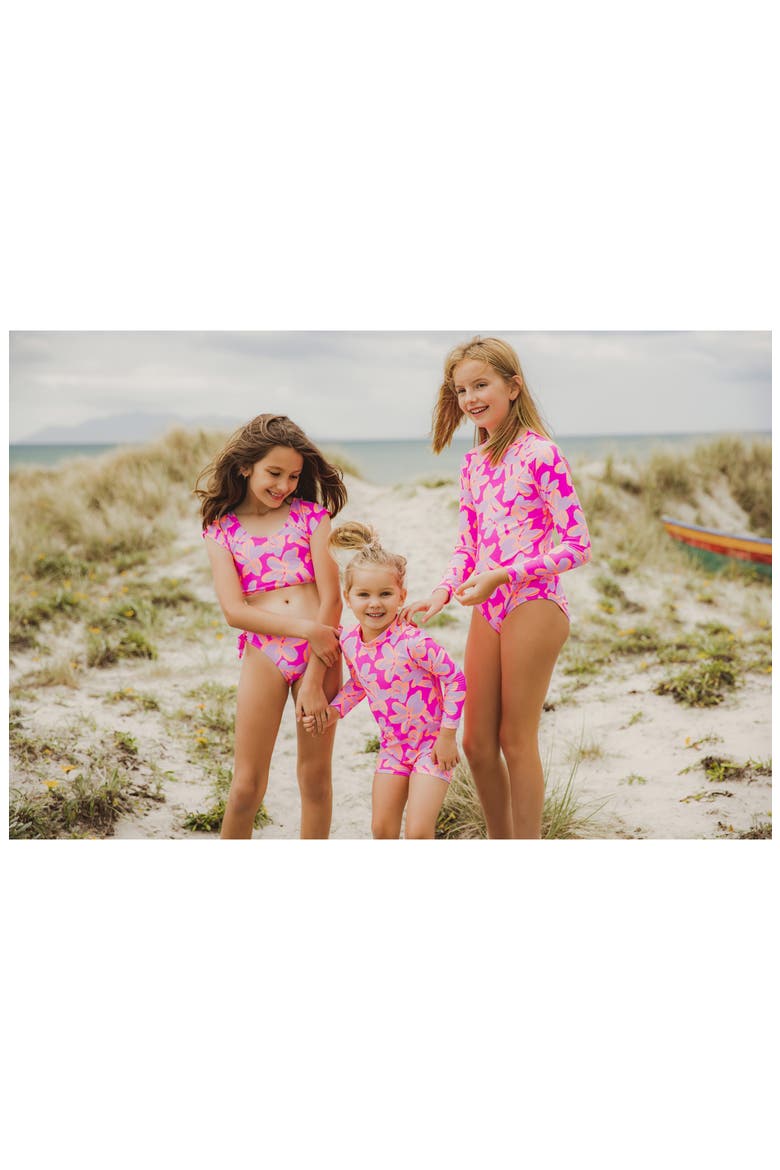 Hibiscus Hype Long Sleeve Rashguard One-Piece Swimsuit, Alternate, color, PINK