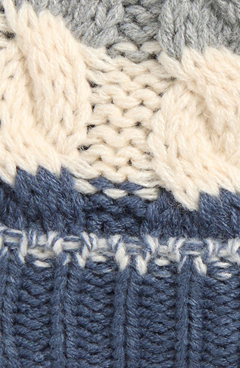 Capelli New York Kids' Stripe Cable Knit Pompom Beanie & Gloves Set, Alternate, color, Blue Combo