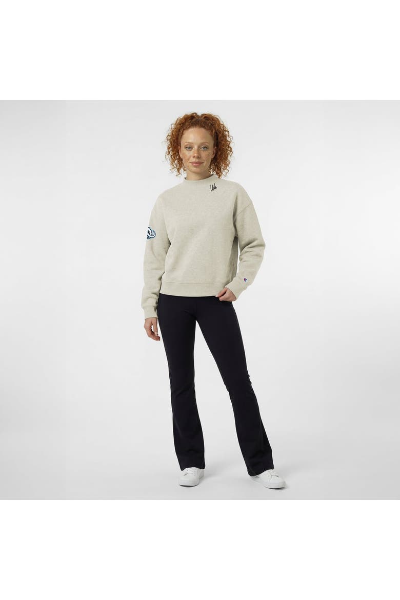 Women's Champion  Oatmeal Utah Mammoth Collar Script Triumph Fleece Crewneck Sweatshirt, Alternate, color, Oatmeal