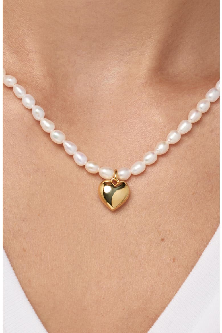 Freshwater Pearl Heart Pendant Necklace, Alternate, color, GOLD