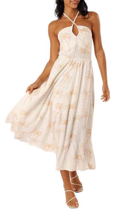 Granger Palm Print Halter Dress
