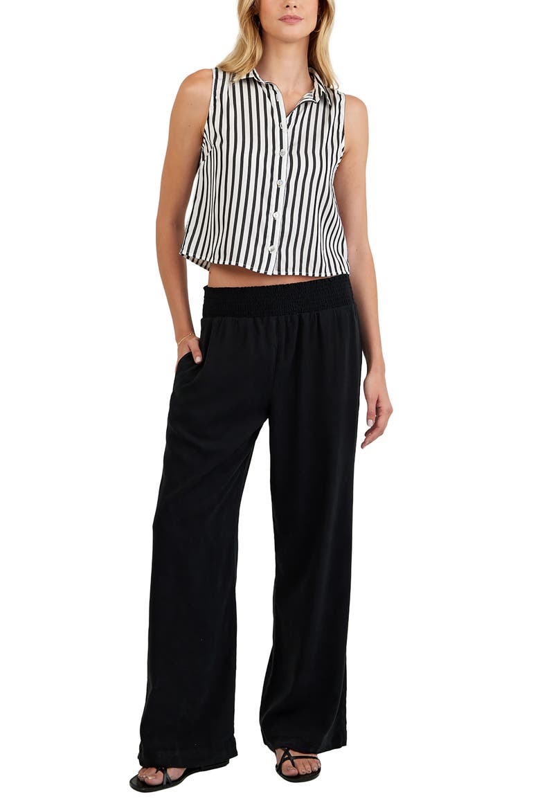 Sleeveless Stripe Crop Button-Up Shirt, Alternate, color, VINTAGE BLACK STRIPE