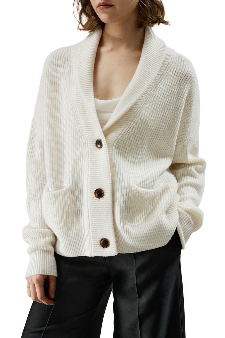 Women's Wool Knit Shawl Collar Cardigan, Main, color, White
