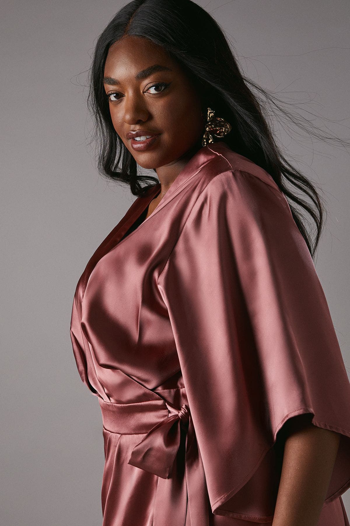 Plus Satin Wrap Midi Dress - image 2
