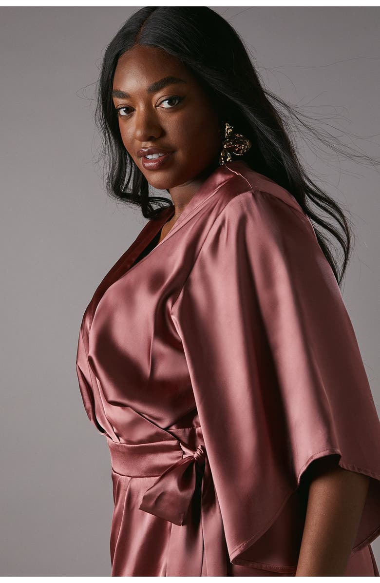 Coast Plus Satin Wrap Midi Dress, Alternate, color, Rose