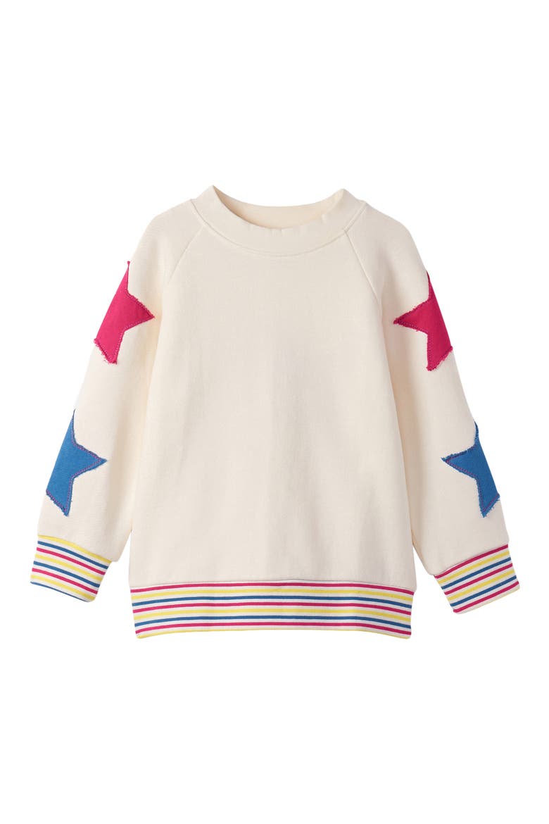 Kids' Star Appliqué Cotton Sweatshirt, Main, color, NATURAL