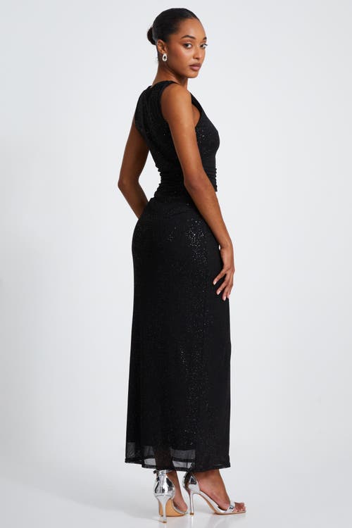 Quiz Glitter Sleeveless Midi Dress In Black
