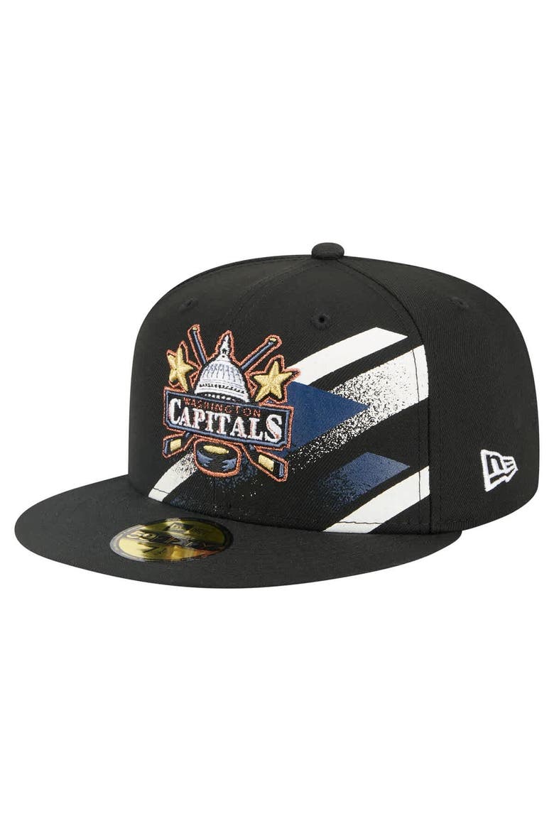 Men's New Era Black Washington Capitals Faded Lines 59FIFTY Fitted Hat, Main, color, Black